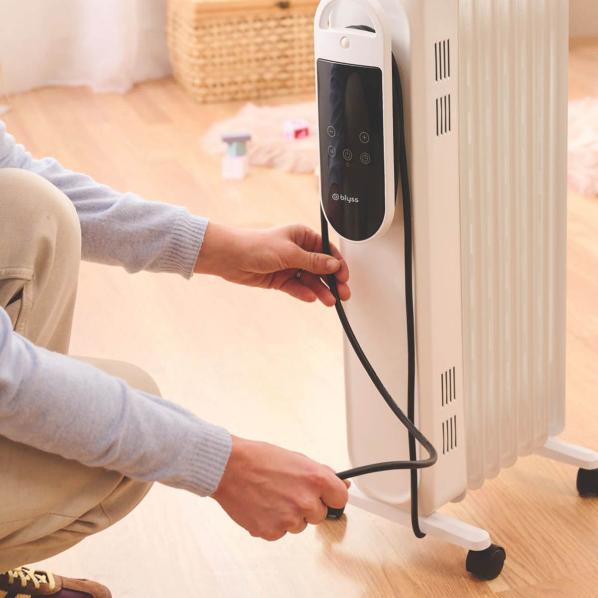 Blyss Oil Filled Radiator Electric Portable White 3 Heat Settings Timer 1500W - Image 2