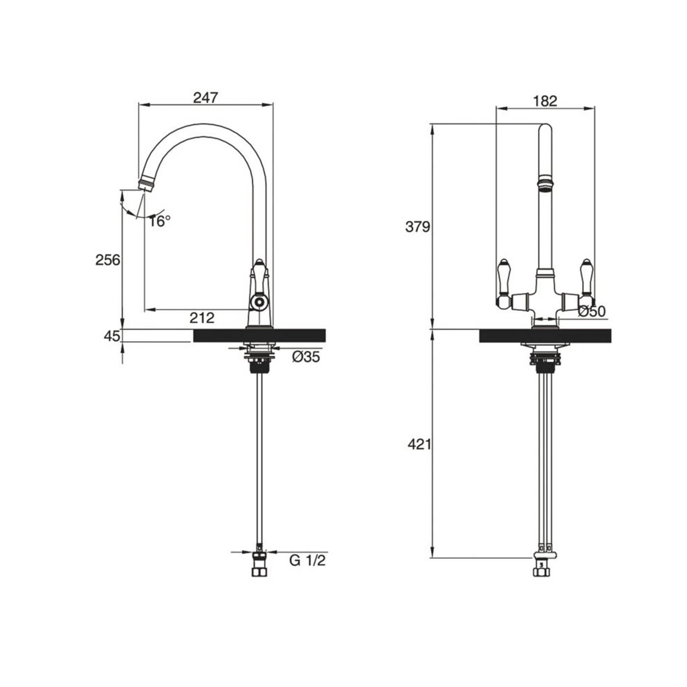 Kitchen Sink Tap Monobloc Mixer Brushed Bronze PVD Dual Lever Traditional Faucet - Image 4