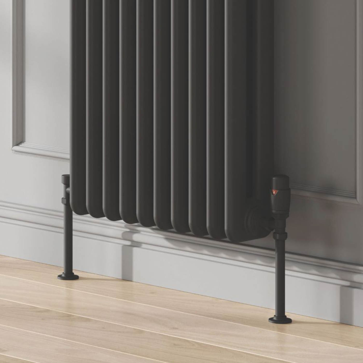 Reina Thermostatic Radiator Valve & Lockshield Modal TRV 15mmx15mm Black Angled - Image 2