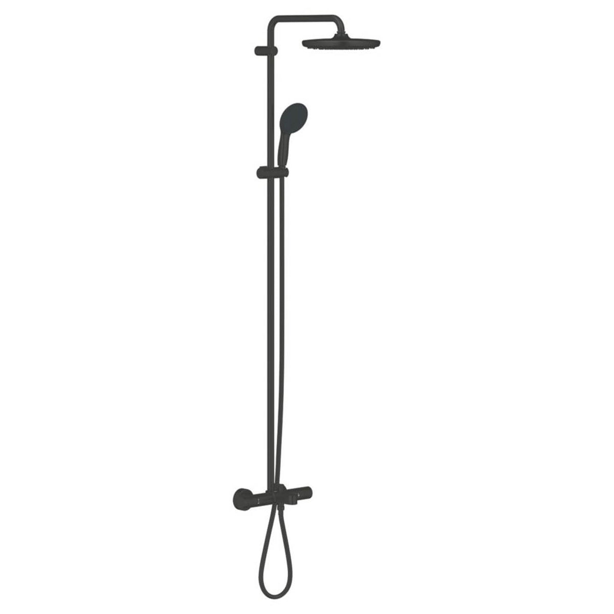 Grohe Thermostatic Shower System Exposed Matt Black Single Spray Pattern - Image 1
