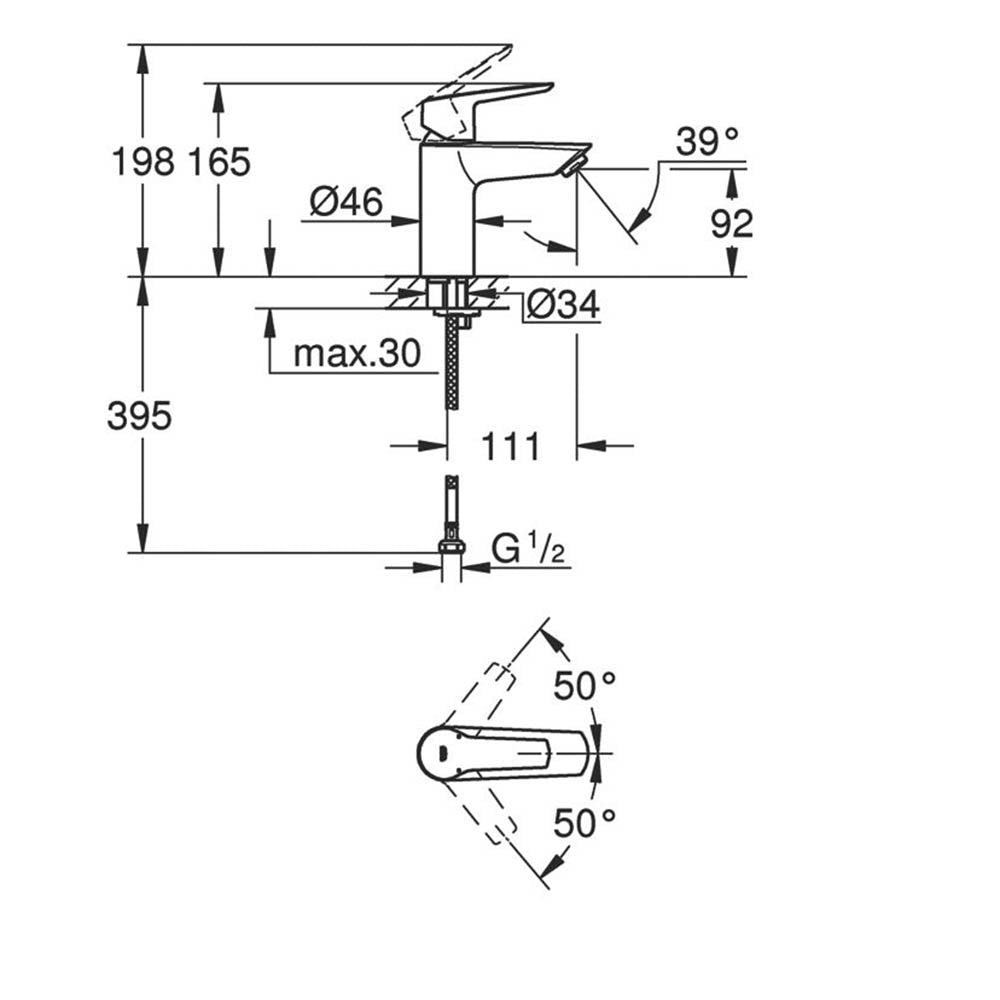 Bathroom Basin Tap Mono Mixer Chrome Single Lever 165mm Brass Modern Faucet - Image 2