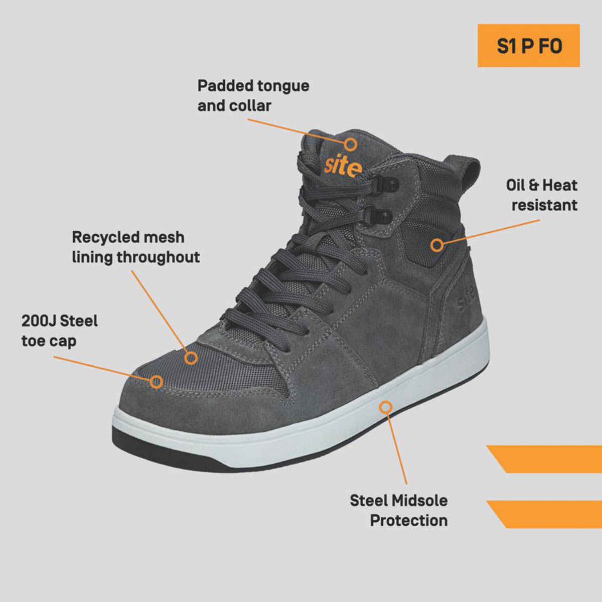 Site Safety Trainer Boots Mens Standard Fit Grey Leather Shoes Steel Toe Size 12 - Image 2