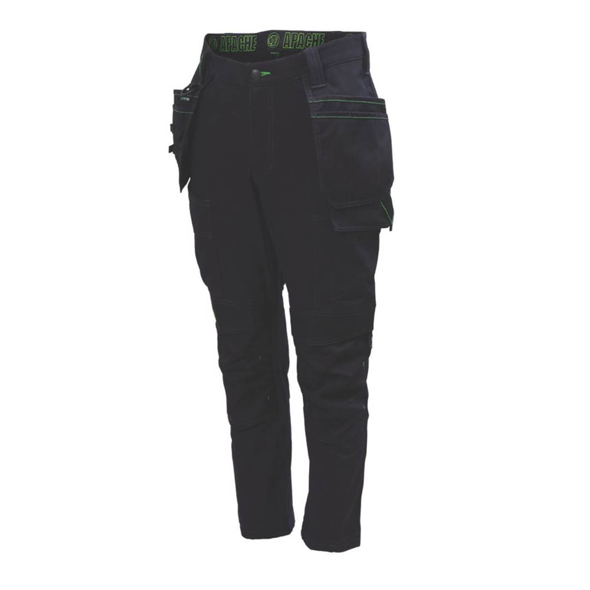 Work Trouser Mens Slim Fit Black Stretch Multi Pocket Breathable 38"W 31"L - Image 1