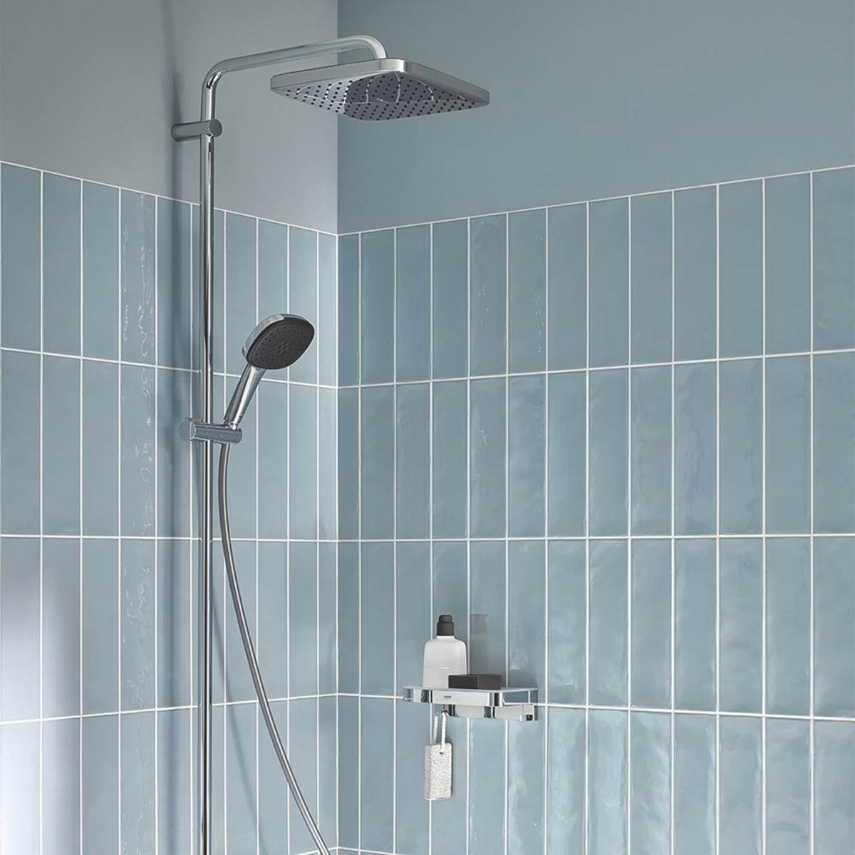 Grohe Thermostatic Shower System Exposed Chrome Bath Outlet Twin Square Head - Image 6