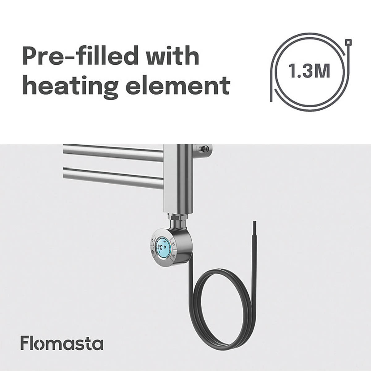 Flomasta Electric Towel Rail Radiator Chrome Curved Bathroom Warmer H160xW60cm - Image 6