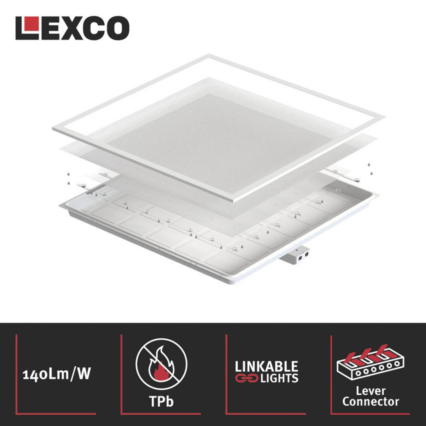 Lexco Panel Light Sarin Square 595mm x 595mm LED with DALI White 26W 3600lm - Image 4