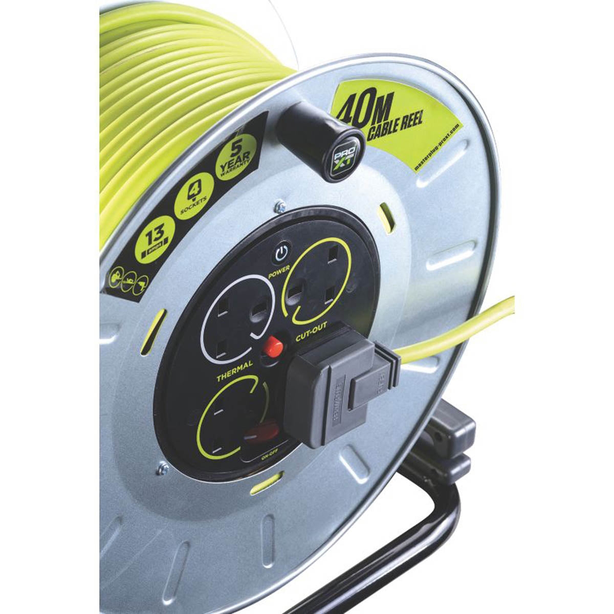 PRO XT Cable Reel 13A 4-Gang 3-Core Outdoor 40m 1.25 mm² Power Indicator 240V - Image 5