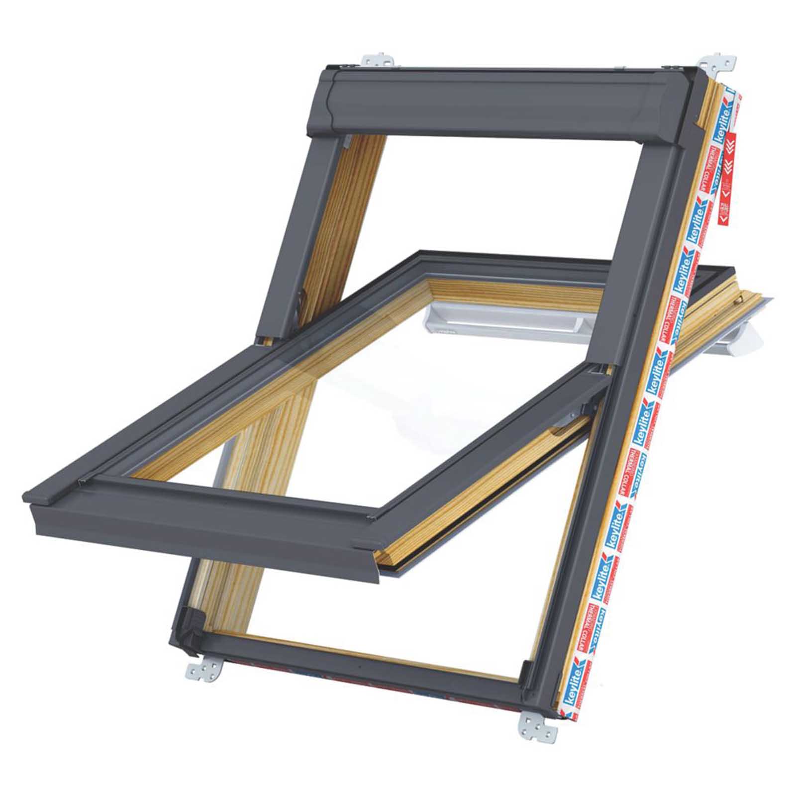 Keylite Manual Centre-Pivot Grey & Pine Timber Roof Window Clear 550 x 980mm - Image 1
