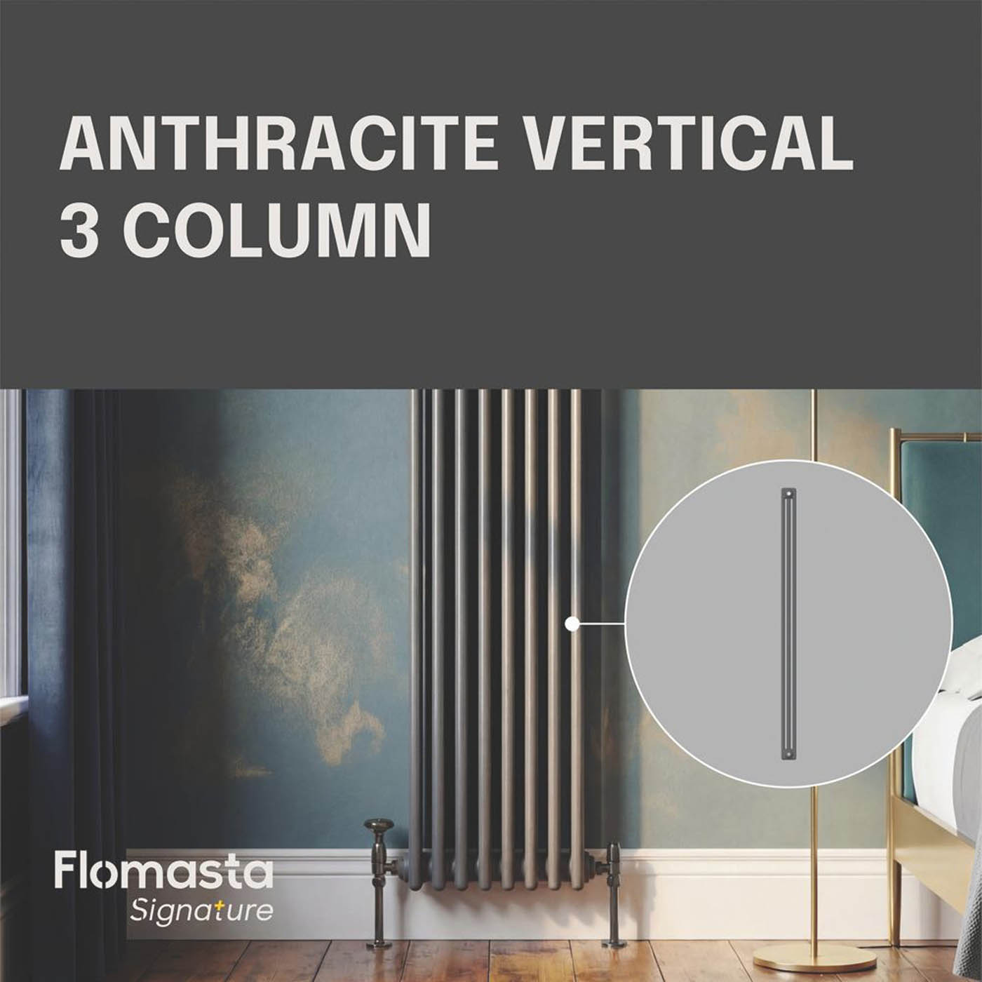 Flomasta Vertical 3 Column Radiator Anthracite 1800mm x 380mm 4520BTU - Image 3