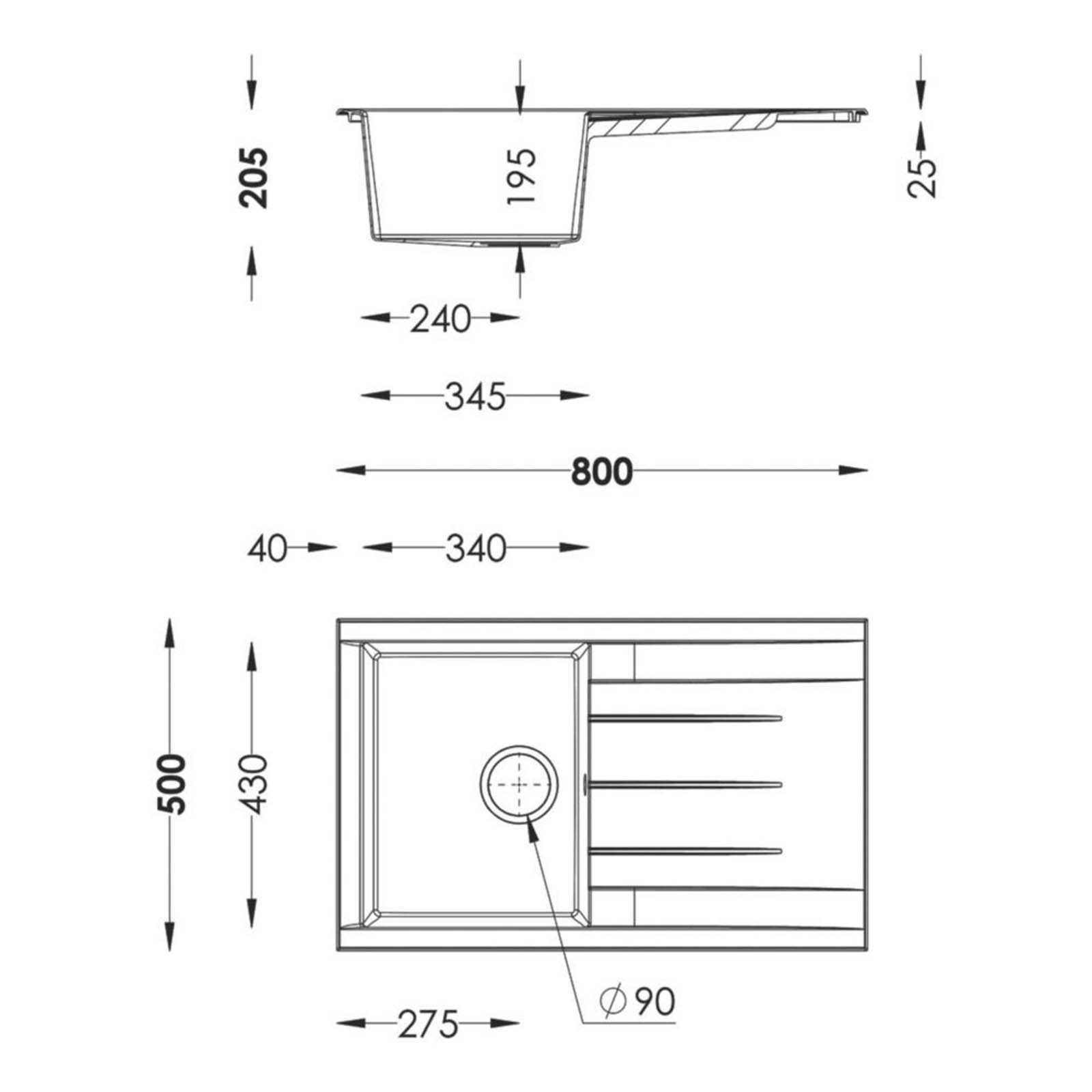 Swirl Erzen 1 Bowl Black Composite Sink 800mm x 500mm - Image 5