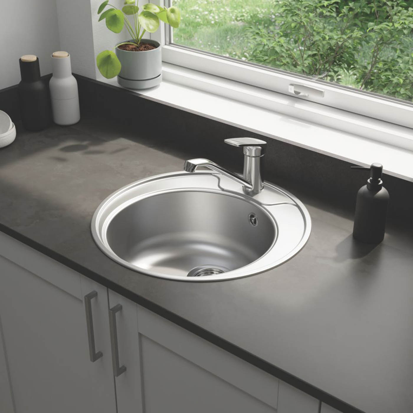 Quimby 1 Bowl Satin Stainless Steel Sink 490mm x 490mm - Image 1