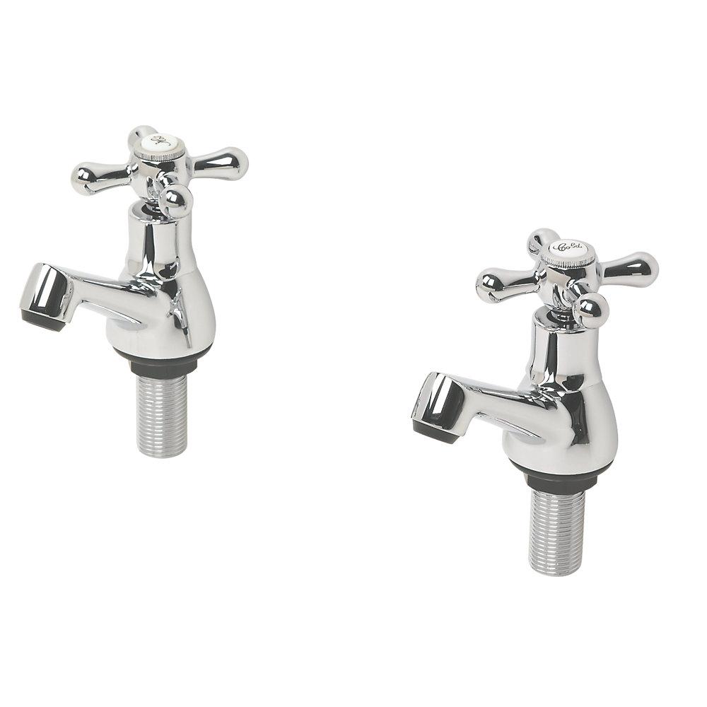 Swirl Bathroom Basin Pillar Taps Chrome 82mm Cross Head Full Turn Operation Pair - Image 1
