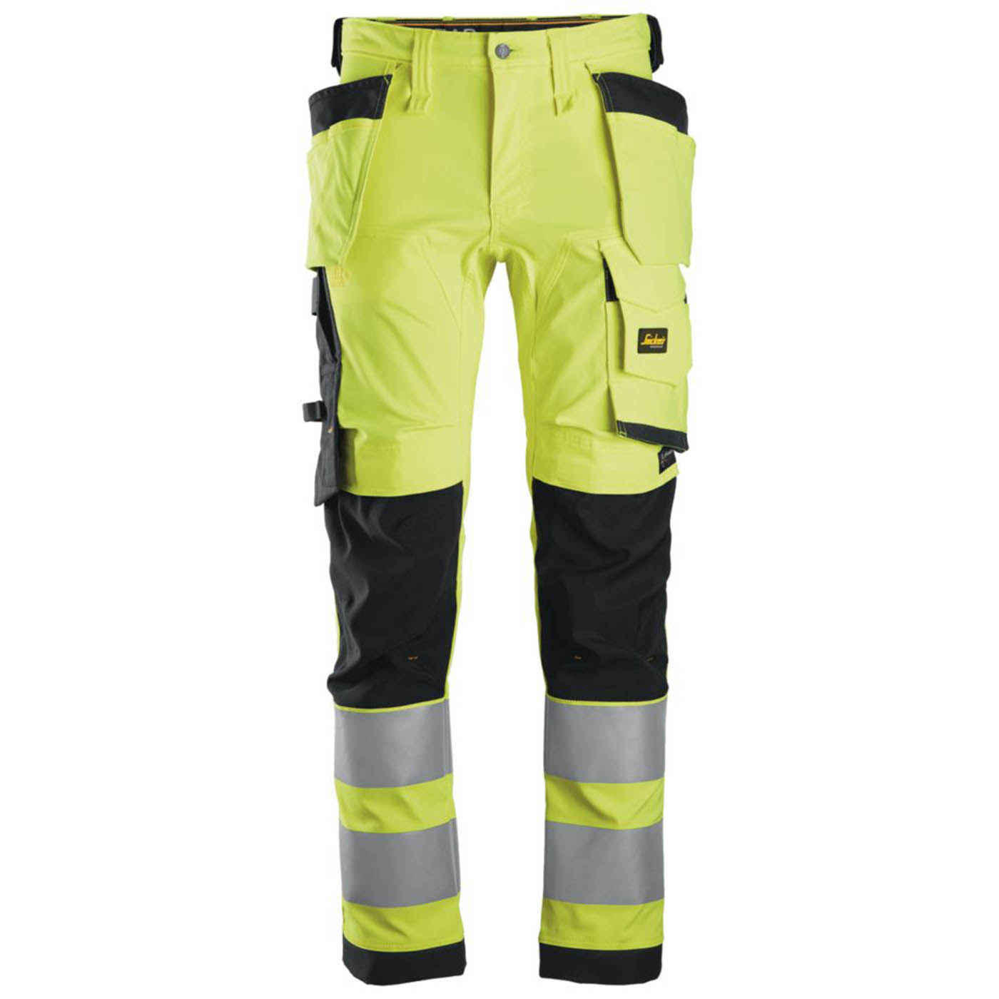 Snickers Hi-Vis Work Trousers Mens Slim Fit Yellow Reflective Cargo 35W 32L - Image 1