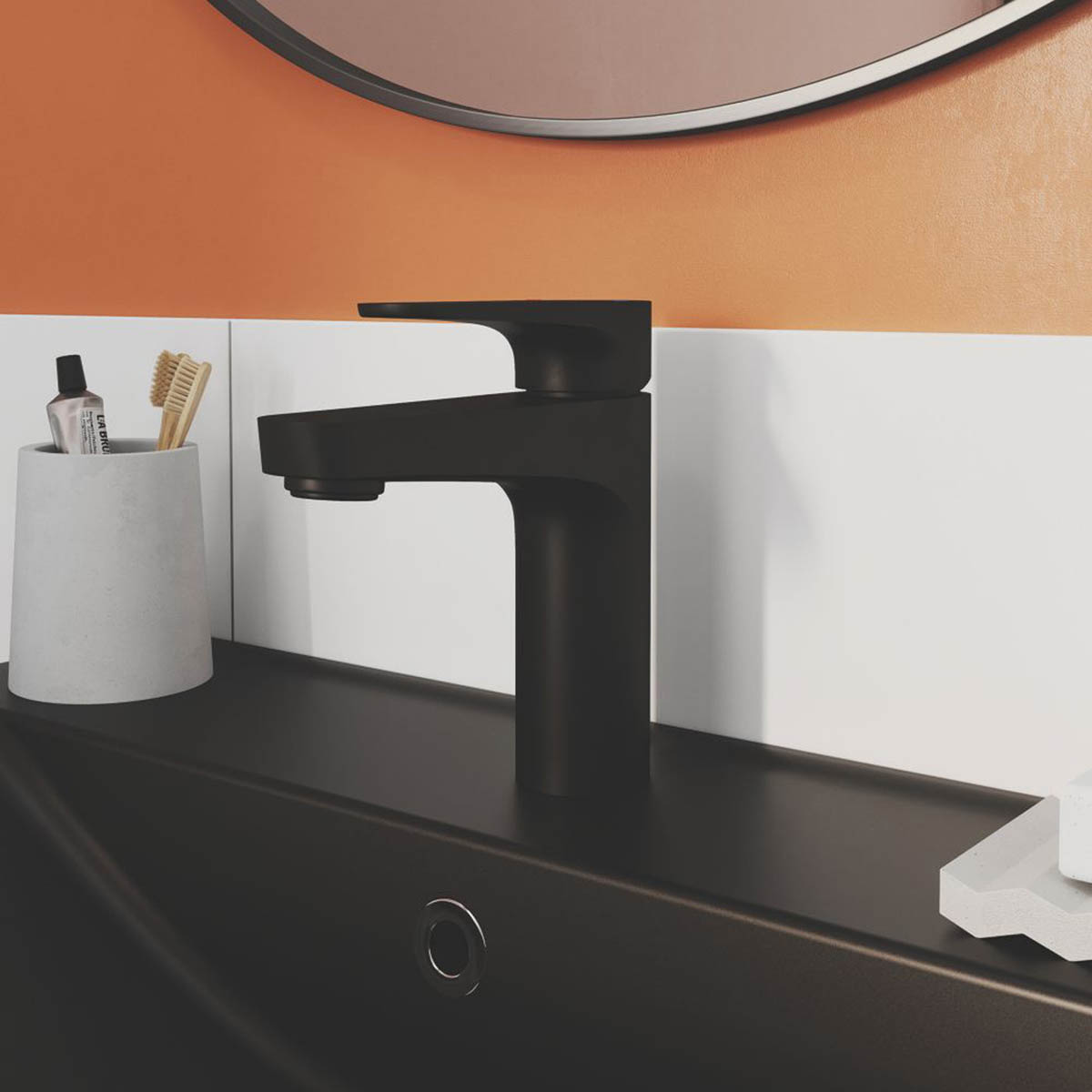 Swirl Bathroom Basin Tap Mono Mixer Black Single Lever Clicker Waste Modern - Image 2