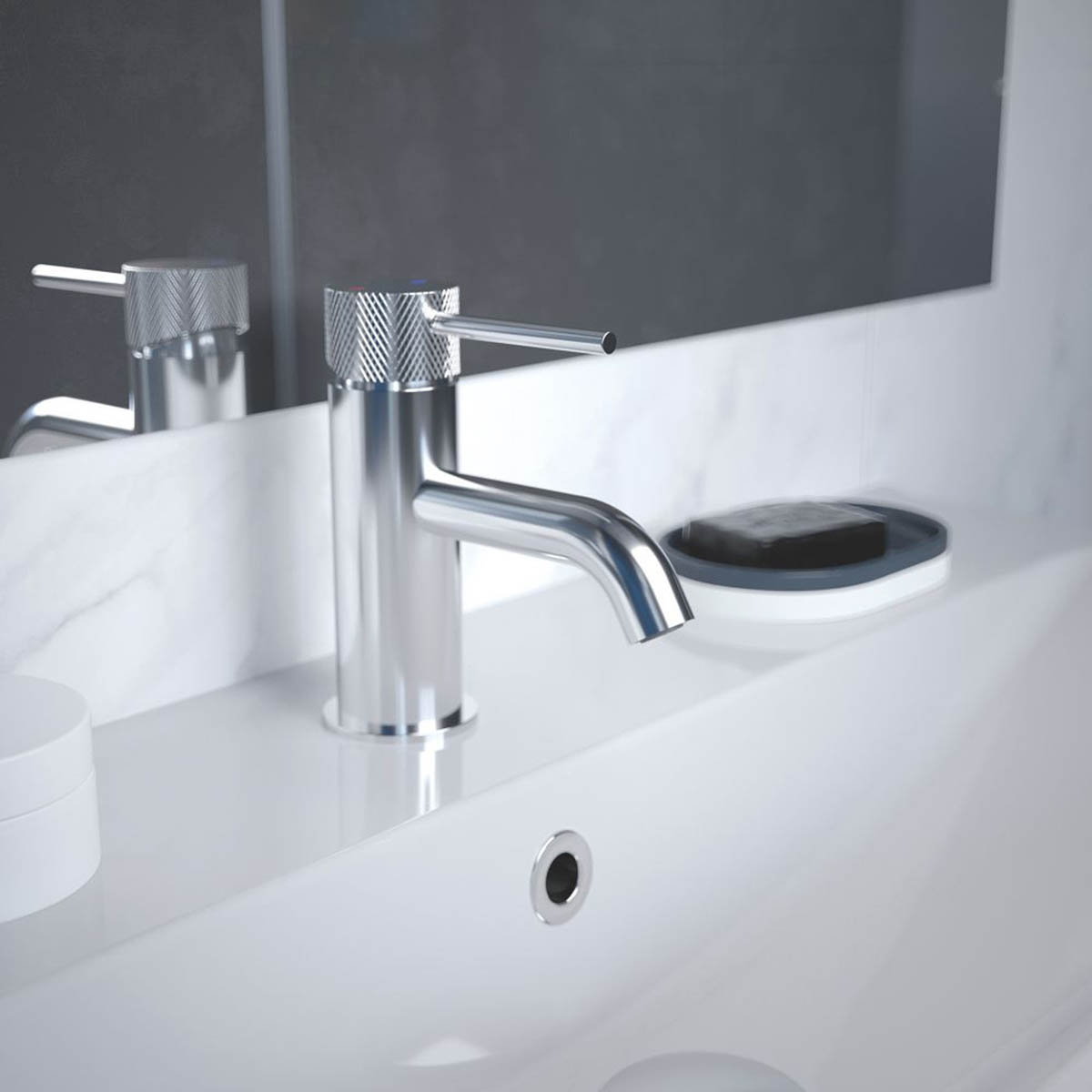 Swirl Basin Mixer Tap Mono Single Lever Chrome Brass With Clicker Waste 143mm - Image 3