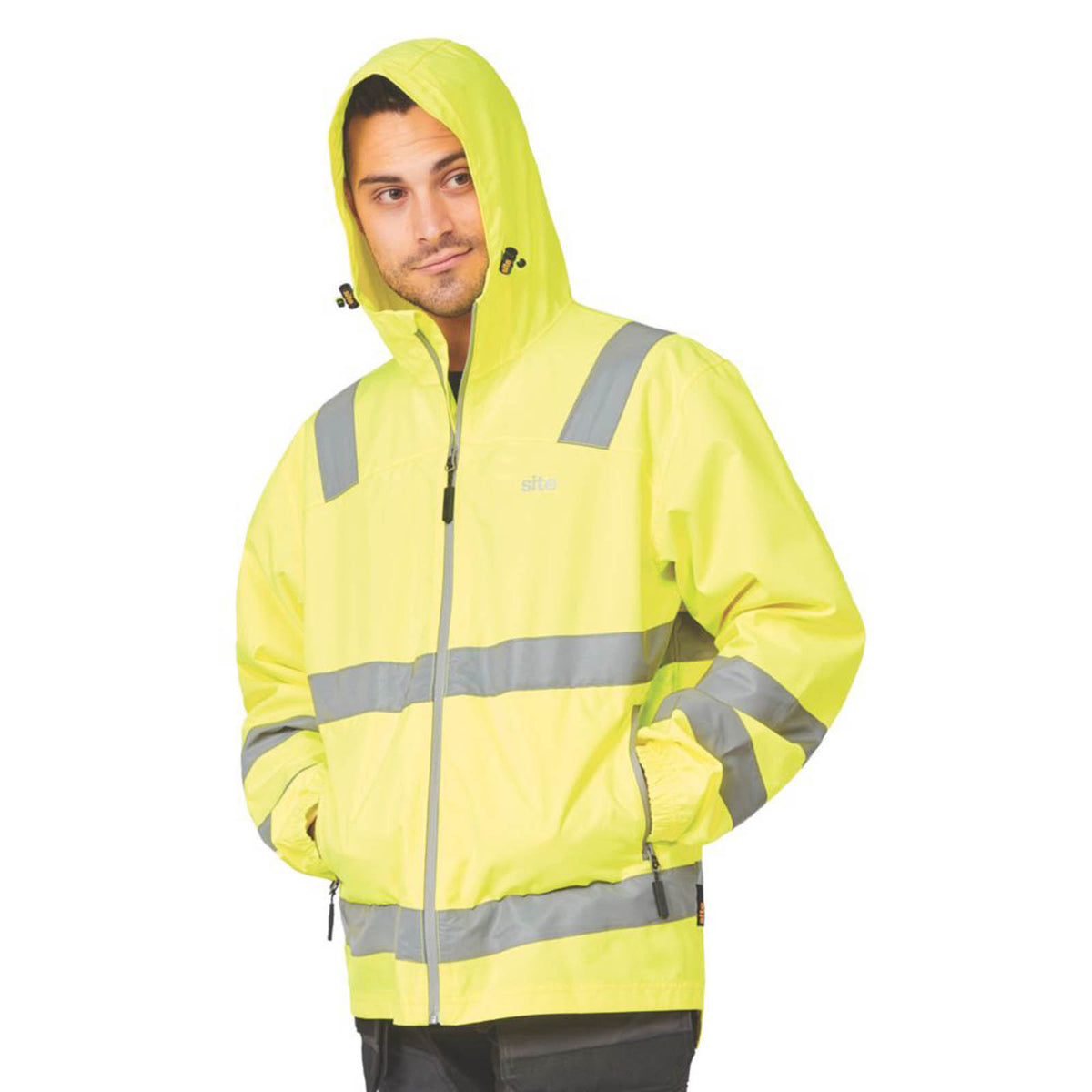 Site Hi-Vis Work Jacket Mens Yellow Waterproof Lightweight X Large 44-46" Chest - Image 5