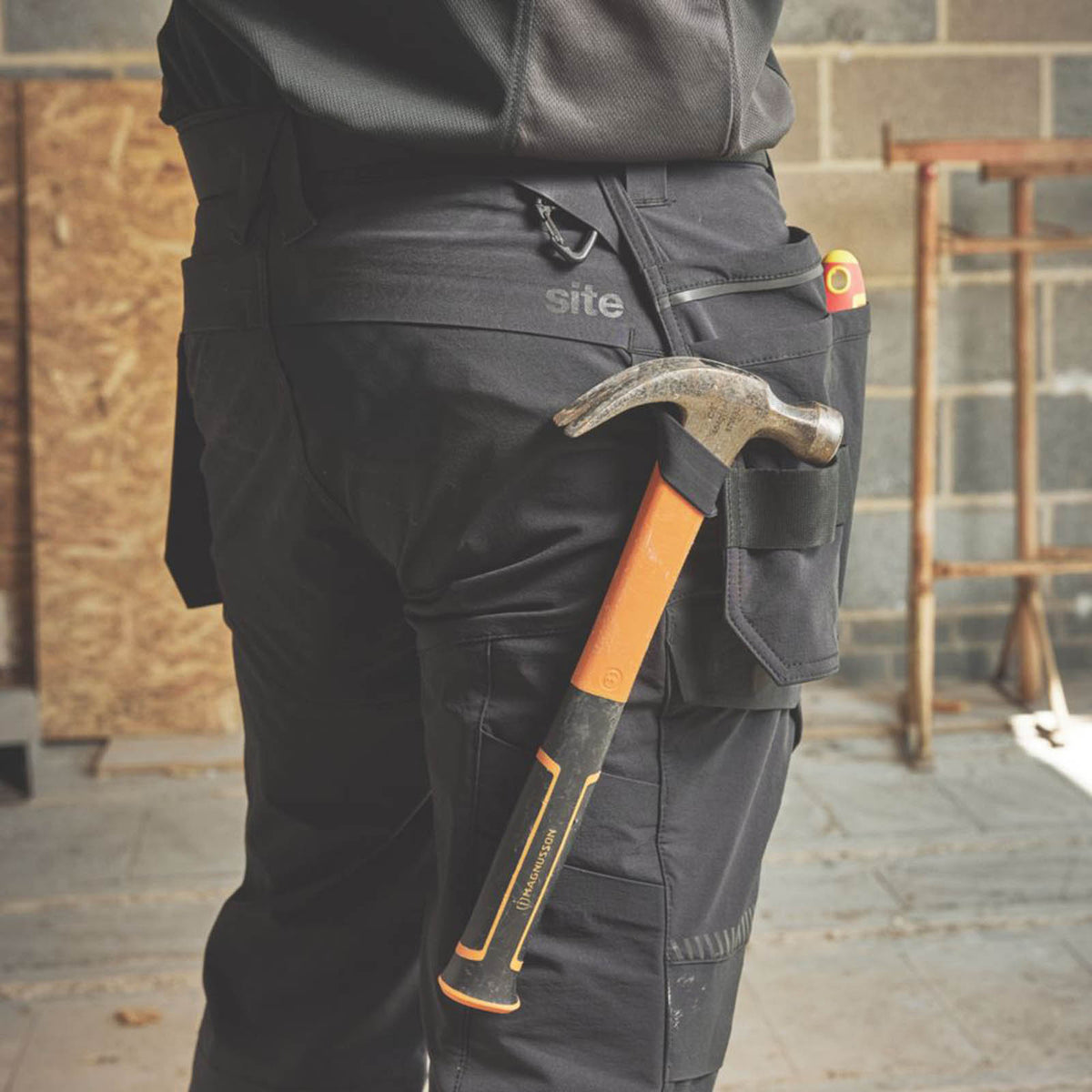 Site Work Trousers Mens Slim Fit Black Stretch Multi Pockets Cargo 30W 34L - Image 5