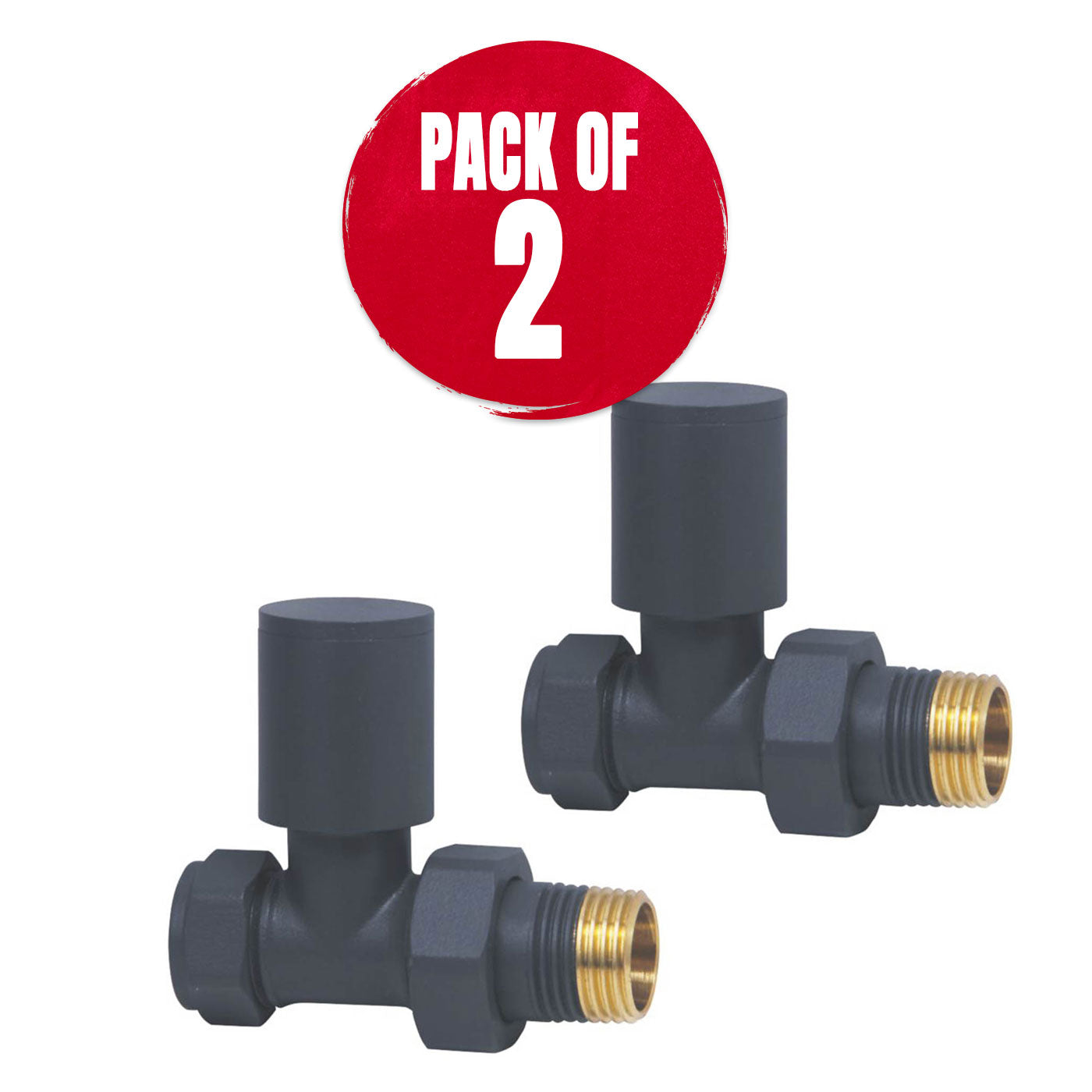 Towelrads Radiator Valve Brass Anthracite Angled Manual 15mm x 1/2" 2 Pack - Image 1