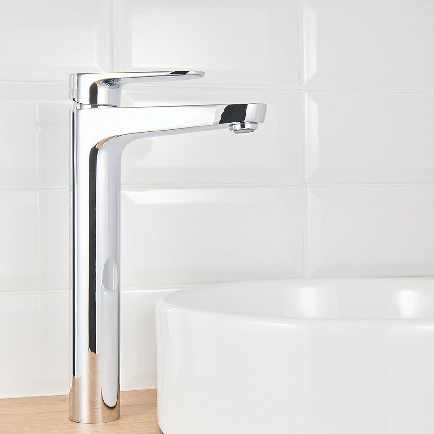 Bathroom Basin Tap Mono Mixer Tall Silver Single Lever Clicker Waste Faucet - Image 2