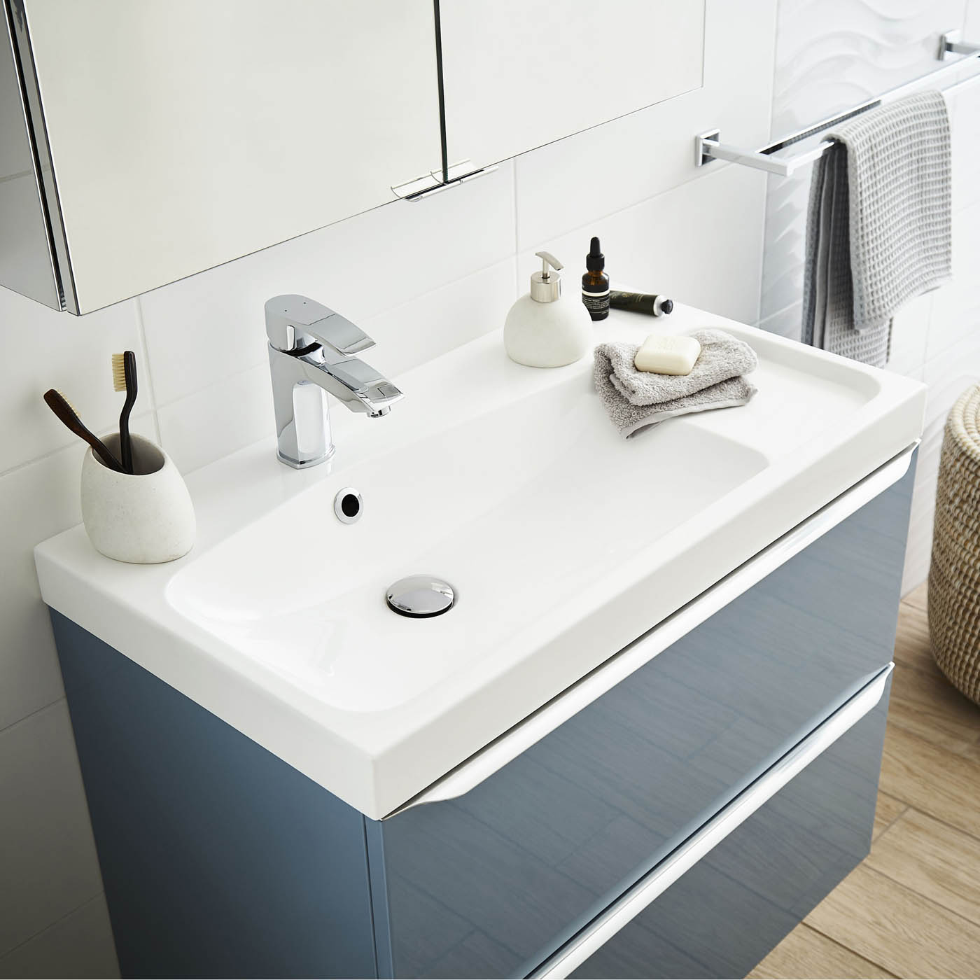 GoodHome Mila White Rectangular Counter top Basin (W)80cm - Image 6