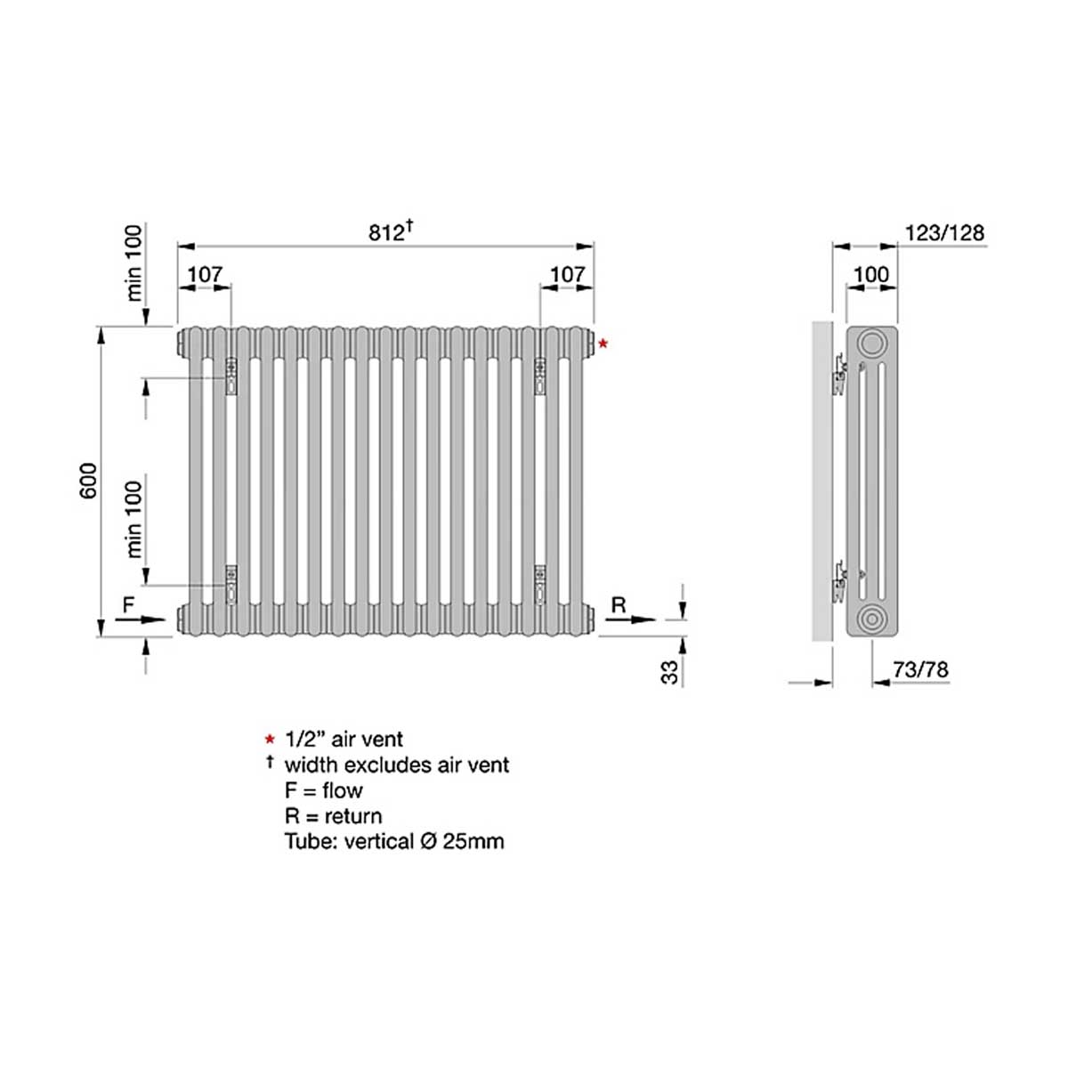 Acova 3 Column Radiator White Steel Horizontal Traditional 1035W (H)60x(W)81.2cm - Image 3