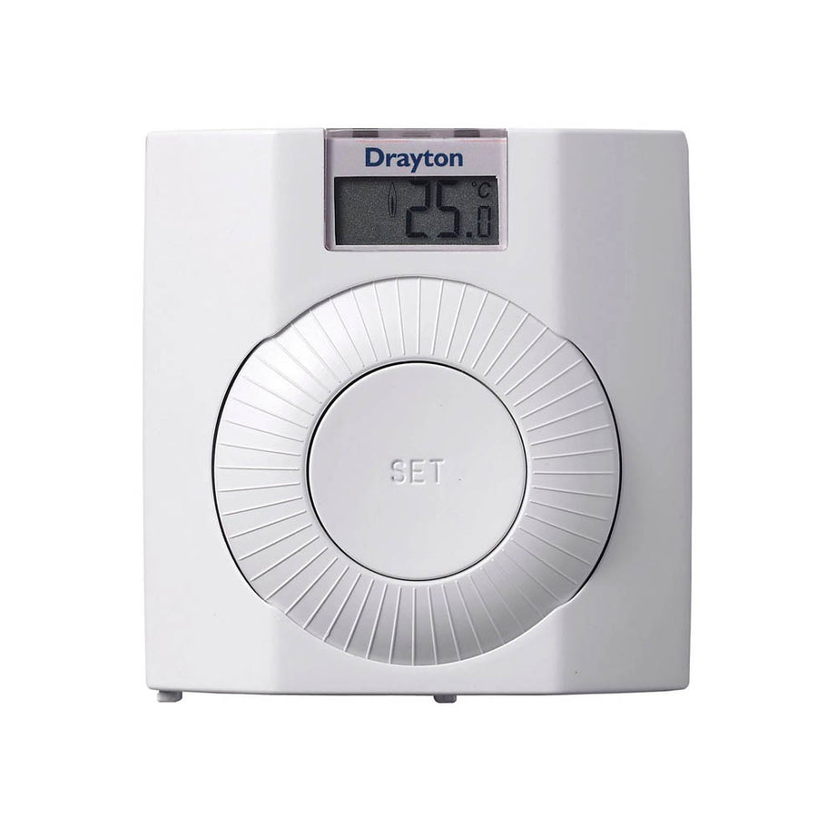 Drayton Room Thermostat White Digital Display 2-Wire AA Battery (H)87x (W)104mm - Image 1