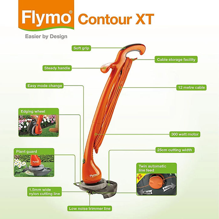 Flymo Grass Trimmer Contour XT Corded 15mm Blades Garden Grass Cut 300W - Image 5