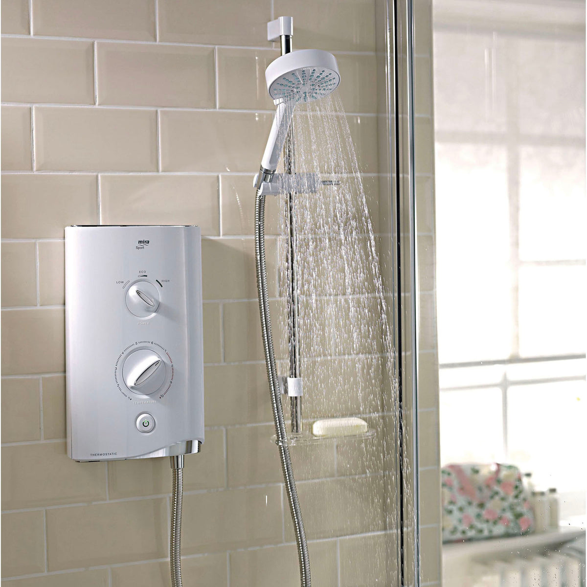 Mira Electric Shower Sport Max Opti-flo Chrome White Soap-dish 10.8kW 3 Powers - Image 2