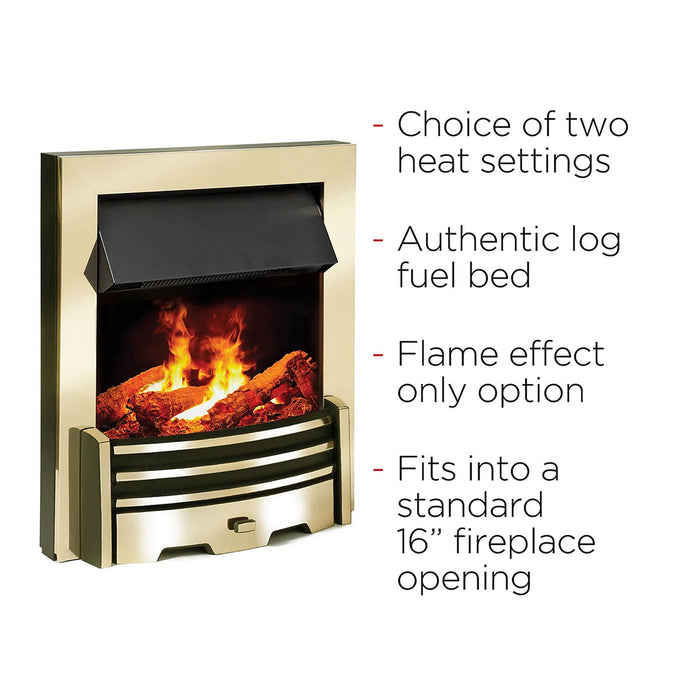 Dimplex Electric Fire Fireplace Brass Log Effect Heater 3D Opti-Myst 2kW - Image 5