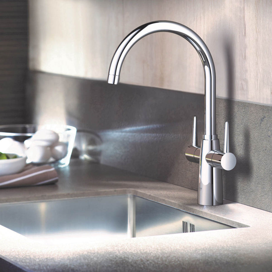 Grohe Kitchen Tap Mixer Monobloc Gloss Chrome Dual Lever Contemporary Faucet - Image 2