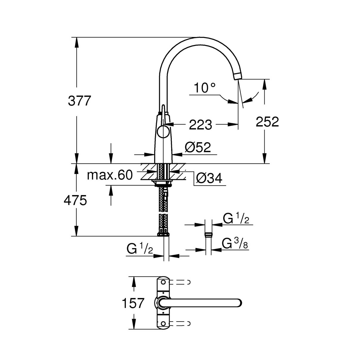 Grohe Kitchen Tap Mixer Monobloc Gloss Chrome Dual Lever Contemporary Faucet - Image 3