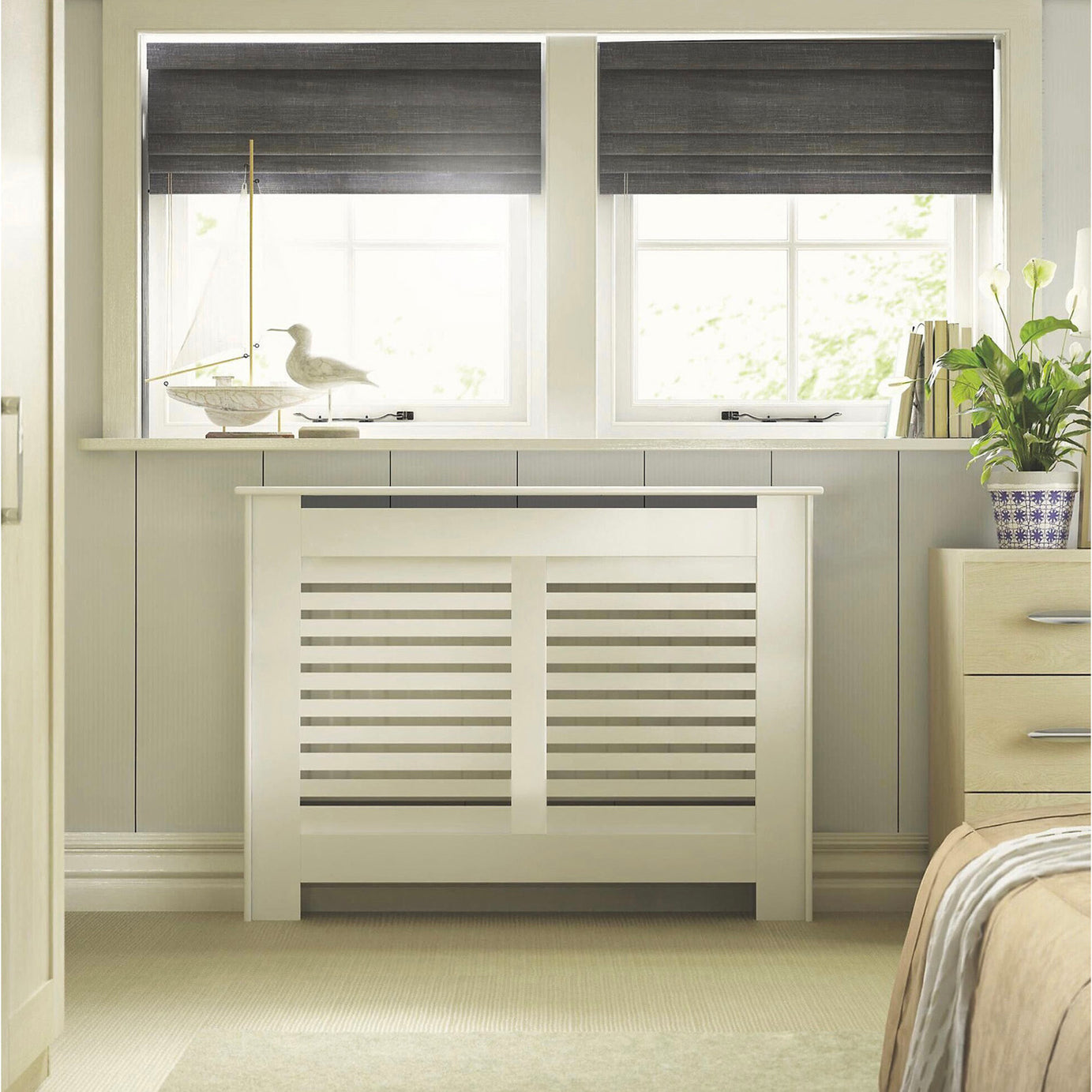 Colours Radiator Cover Wall Cabinet Small White Horizontal MDF Wood Furniture - Image 1