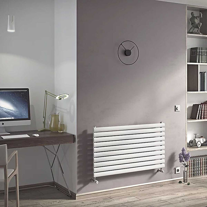 Designer Radiator White Horizontal Modern Oval Panel 2039BTU (W)1000 x (H)584mm - Image 1