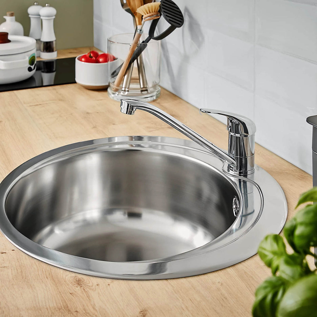 Quimby Kitchen Sink Inox 1 Bowl Stainless Steel 485x485mm Inset Basin Round - Image 4
