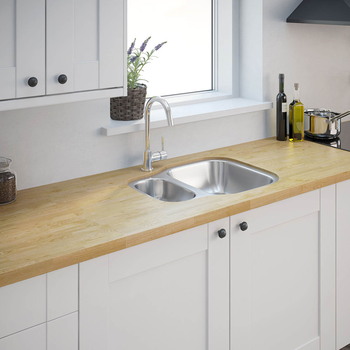 Kitchen Sink 1.5 Bowl Stainless Steel Square Durable (W)456mm x (L)590mm - Image 3