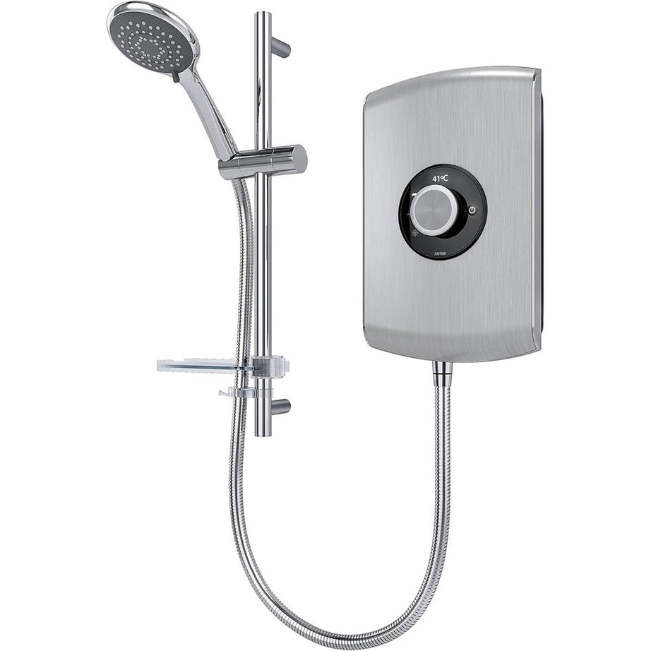 Triton Electric Shower 8.5 KW Brushed Steel Round Head 5 Spray Patterns Bathroom - Image 1