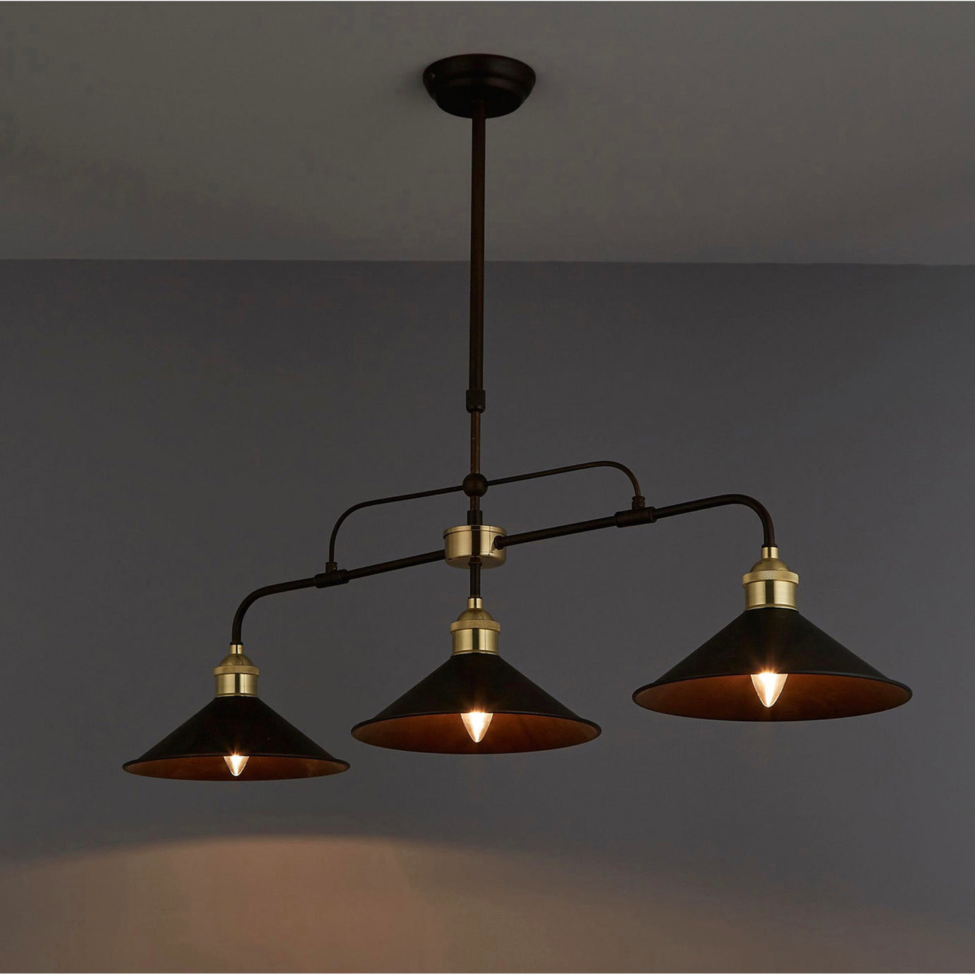 LED Ceiling Light 3 Way Pendant E27 Matt Metal Bronze Dimmable Kitchen Living - Image 1