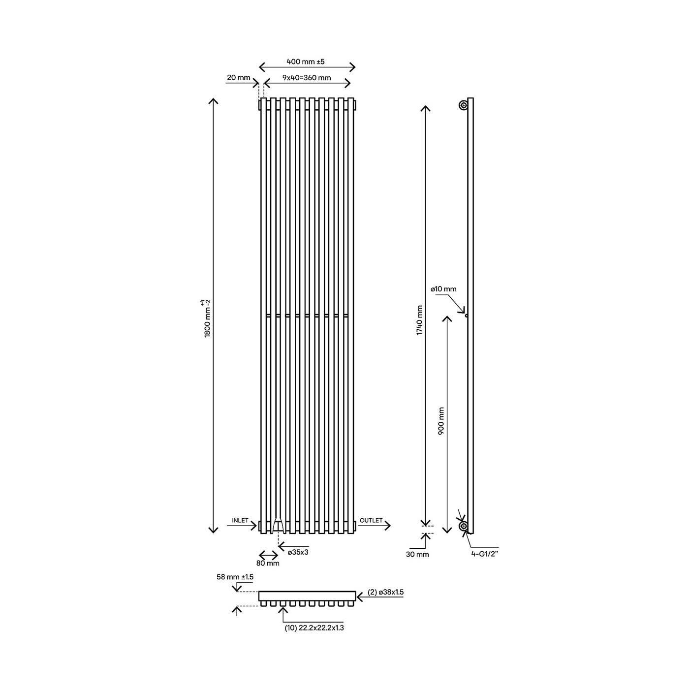 Blyss Designer Radiator White Vertical Steel Modern Indoor (H)180x(W)40cm - Image 2