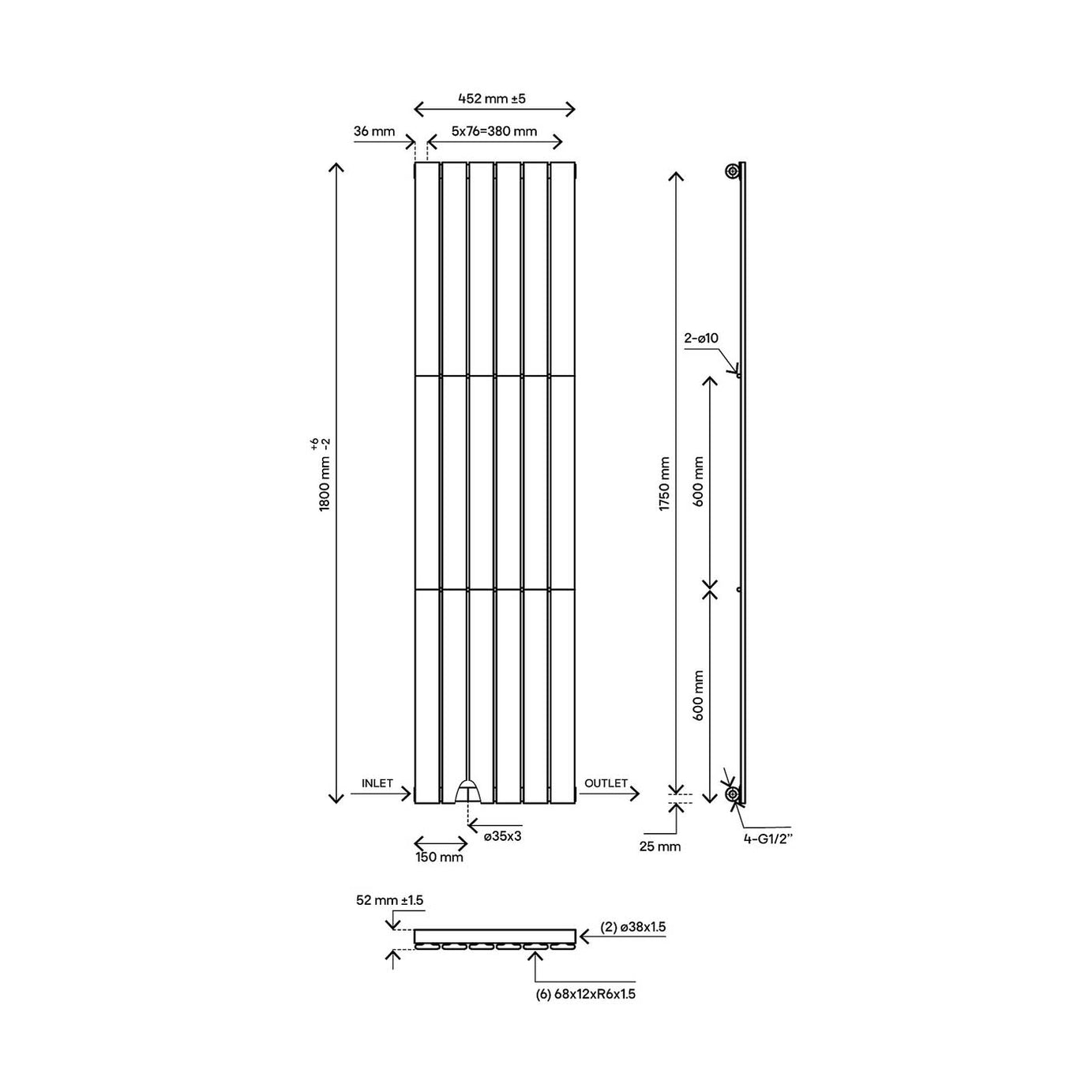 Blyss Designer Radiator White Faringdon 20161893 Vertical 2598BTU W452xH1800mm - Image 3