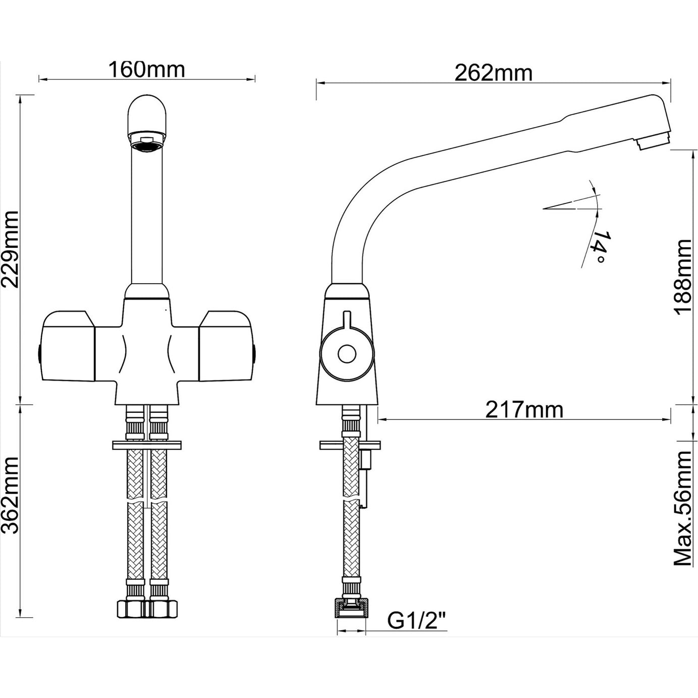 Kitchen Tap Monobloc Mixer Chrome Double Lever Swivel Spout Modern Faucet - Image 4