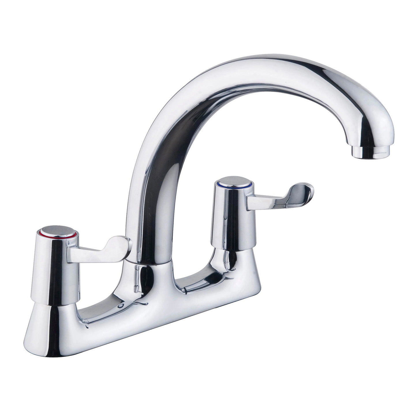 Kitchen Tap Mixer Chrome Dual Lever Swivel Spout 1/4 Turn Brass Modern Faucet - Image 2