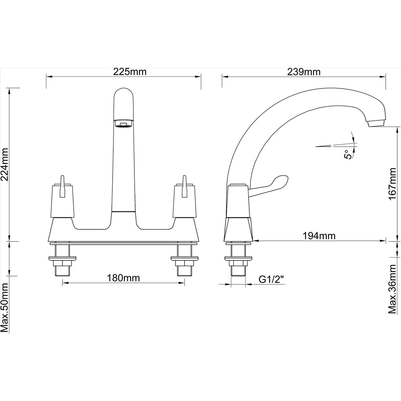 Kitchen Tap Mixer Chrome Dual Lever Swivel Spout 1/4 Turn Brass Modern Faucet - Image 4