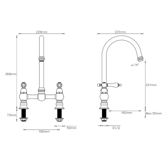 Kitchen Mixer Tap Kit Chrome Finish Twin Lever Deck Bridge Brass Contemporary - Image 6