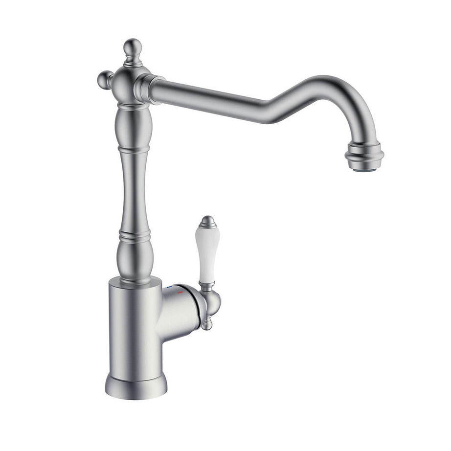 Kitchen Sink Tap Mixer Nickel Effect Single Side Lever Brass Swivel Spout Faucet - Image 1