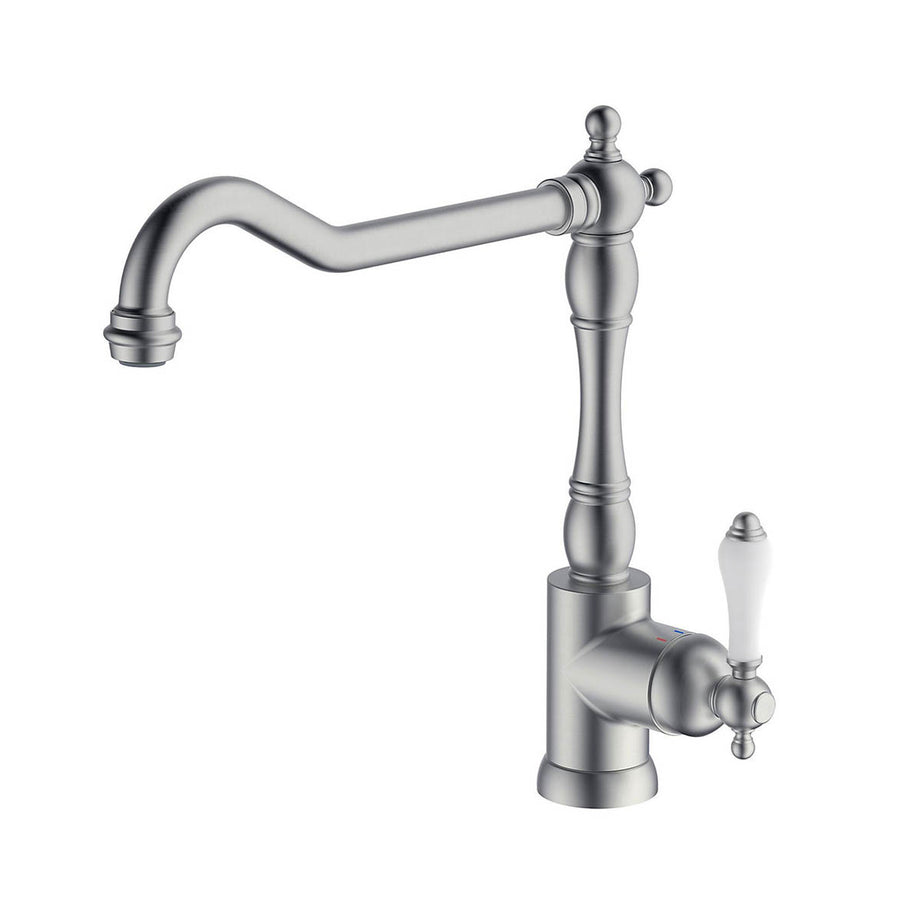 Kitchen Sink Tap Mixer Nickel Effect Single Side Lever Brass Swivel Spout Faucet - Image 2