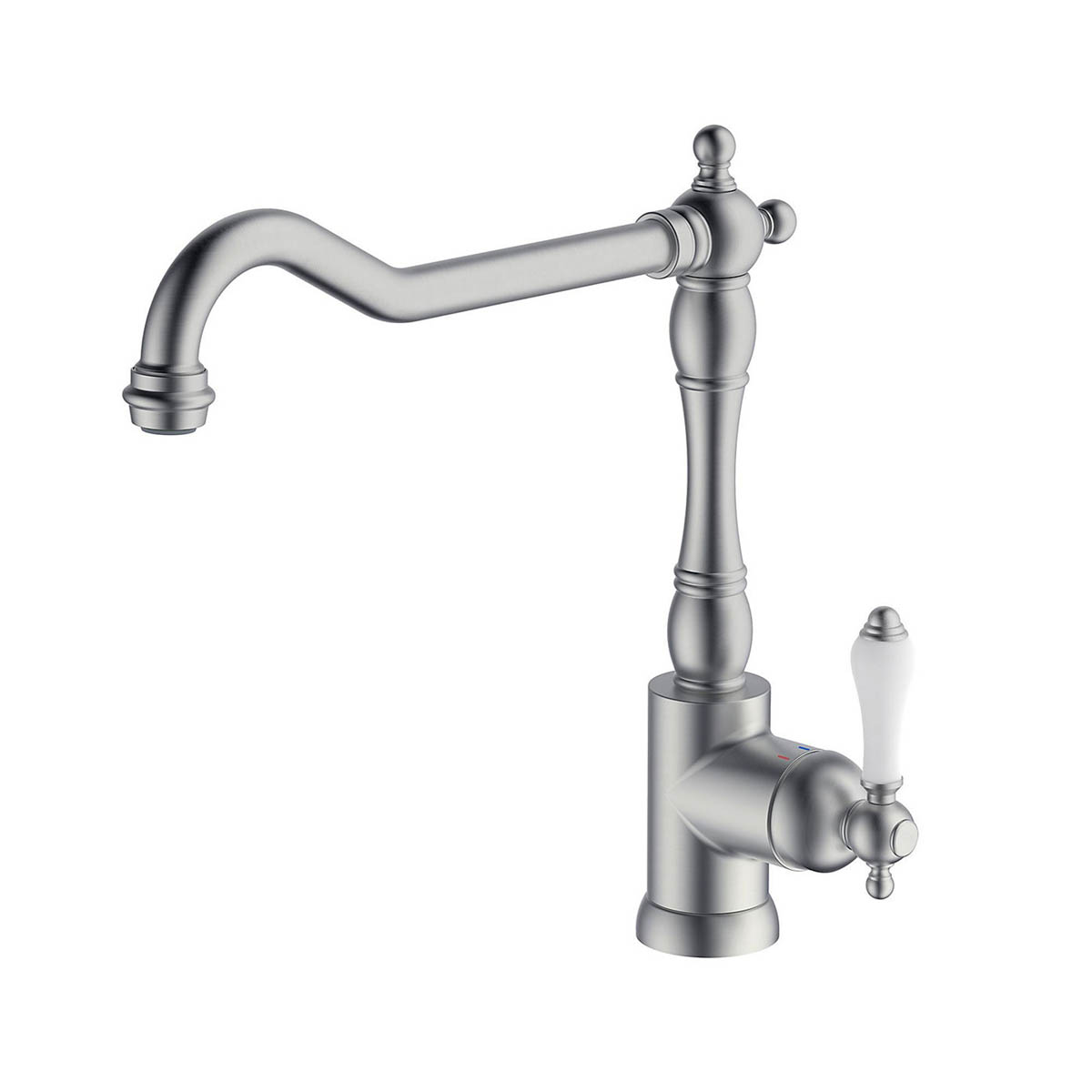 Kitchen Sink Tap Mixer Nickel Effect Single Side Lever Brass Swivel Spout Faucet - Image 2
