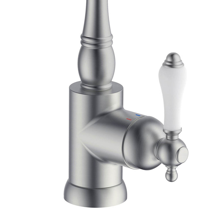 Kitchen Sink Tap Mixer Nickel Effect Single Side Lever Brass Swivel Spout Faucet - Image 3
