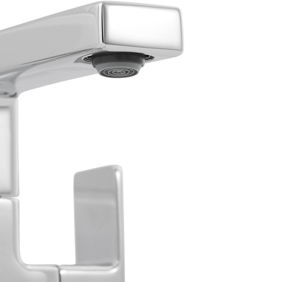 Bathroom Basin Mixer Tap Monobloc Brass Chrome Square With Waste Modern - Image 8