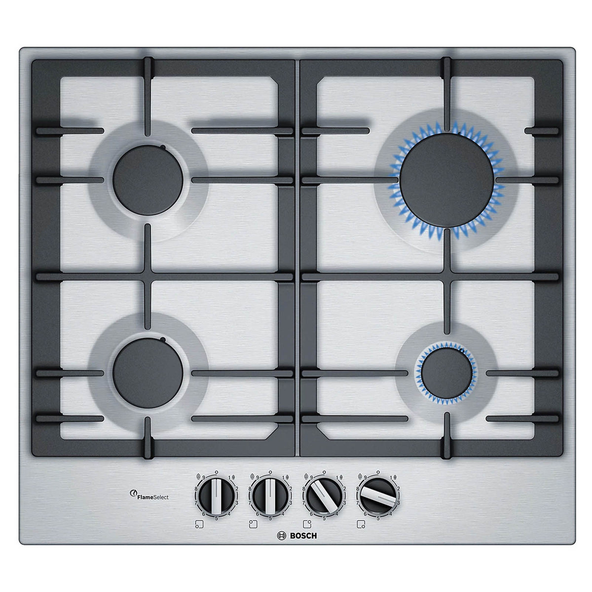 Bosch PCP615B90B Gas Hob 4 Burner 58.2cm Built-In Stainless Steel - Image 1