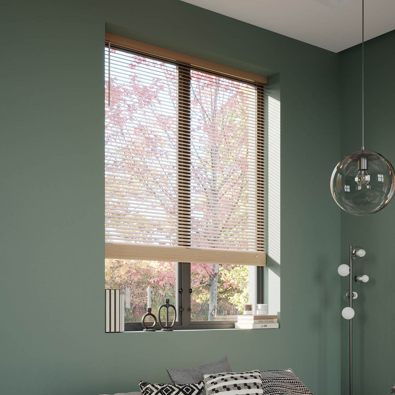 Venetian Window Blinds Wood Natural Oak Effect Indoor Home Office 180x180cm - Image 1